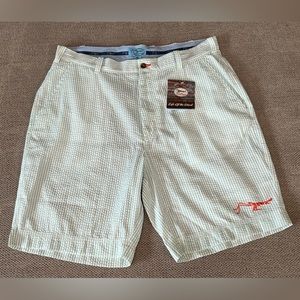 True Flies Men’s‎ Seersucker Turquoise & White Shorts 38